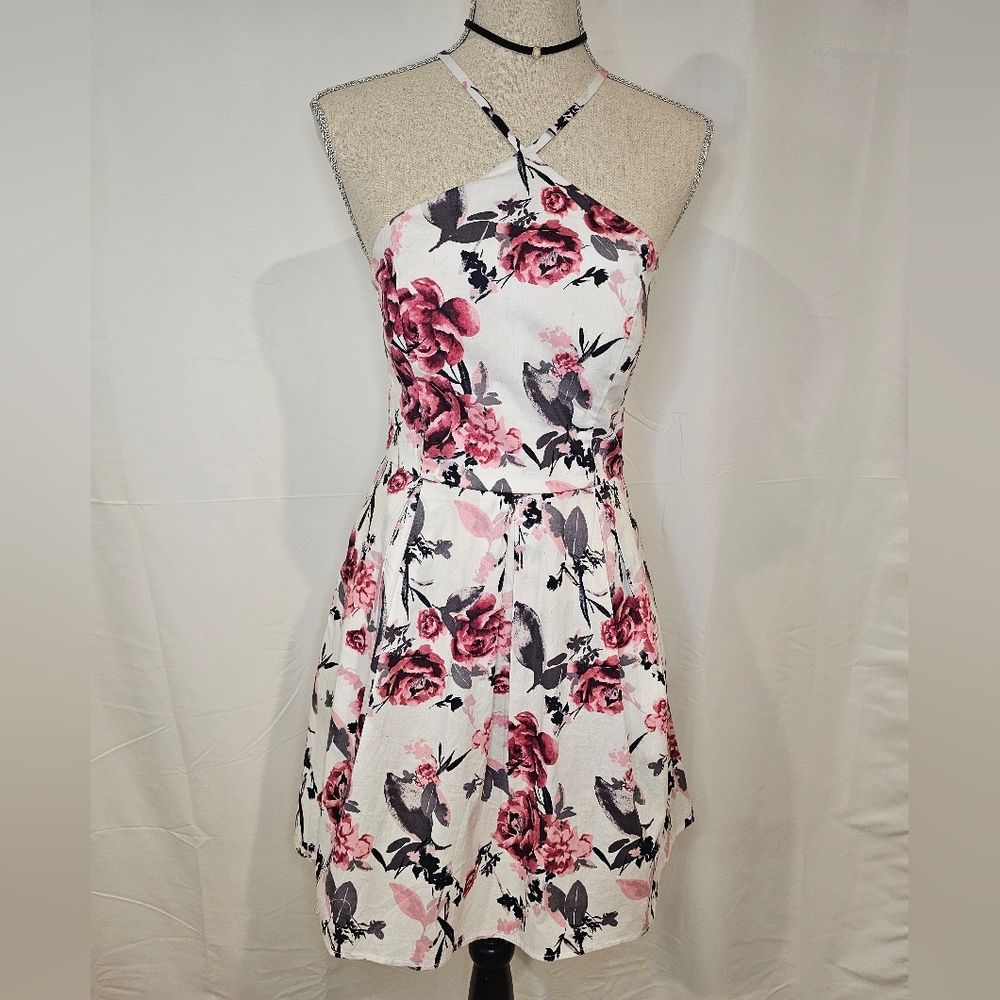 Speechless Pink and Orange Floral Halter Sundress, Size 7 Juniors